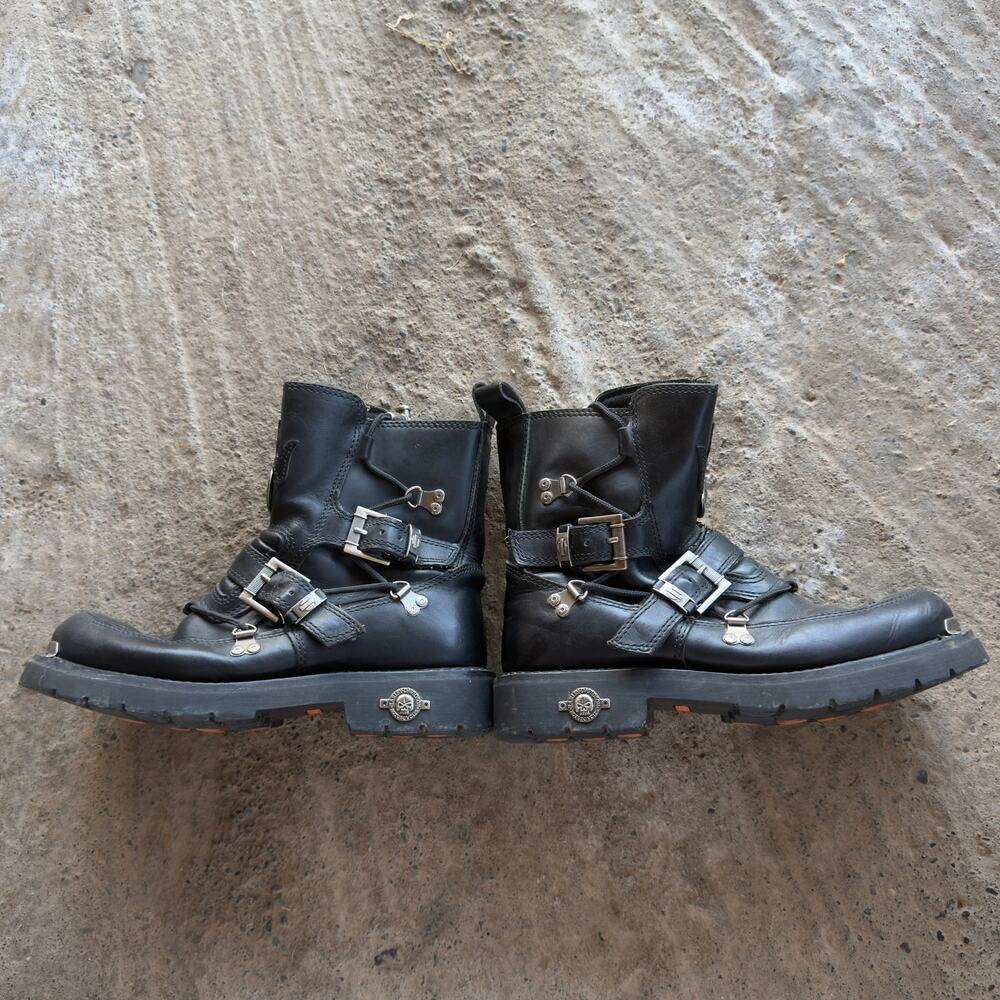 Vtg Harley-Davidson Black Leather Steel Toe Motorcycle Boots Mens 10.5 Zipper